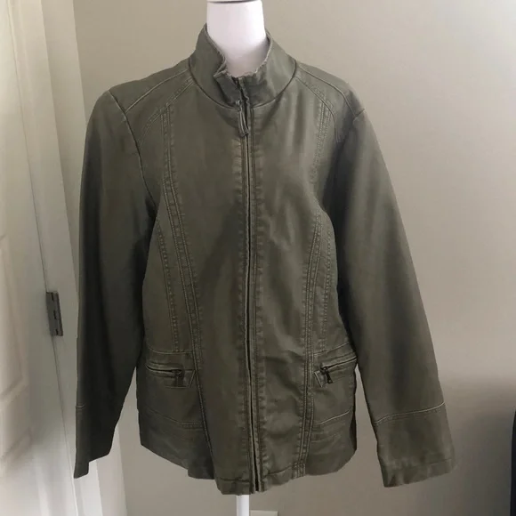 dressbarn | Jackets & Coats | Dressbarn Green Distressed Faux Leather Jacket  | Poshmark